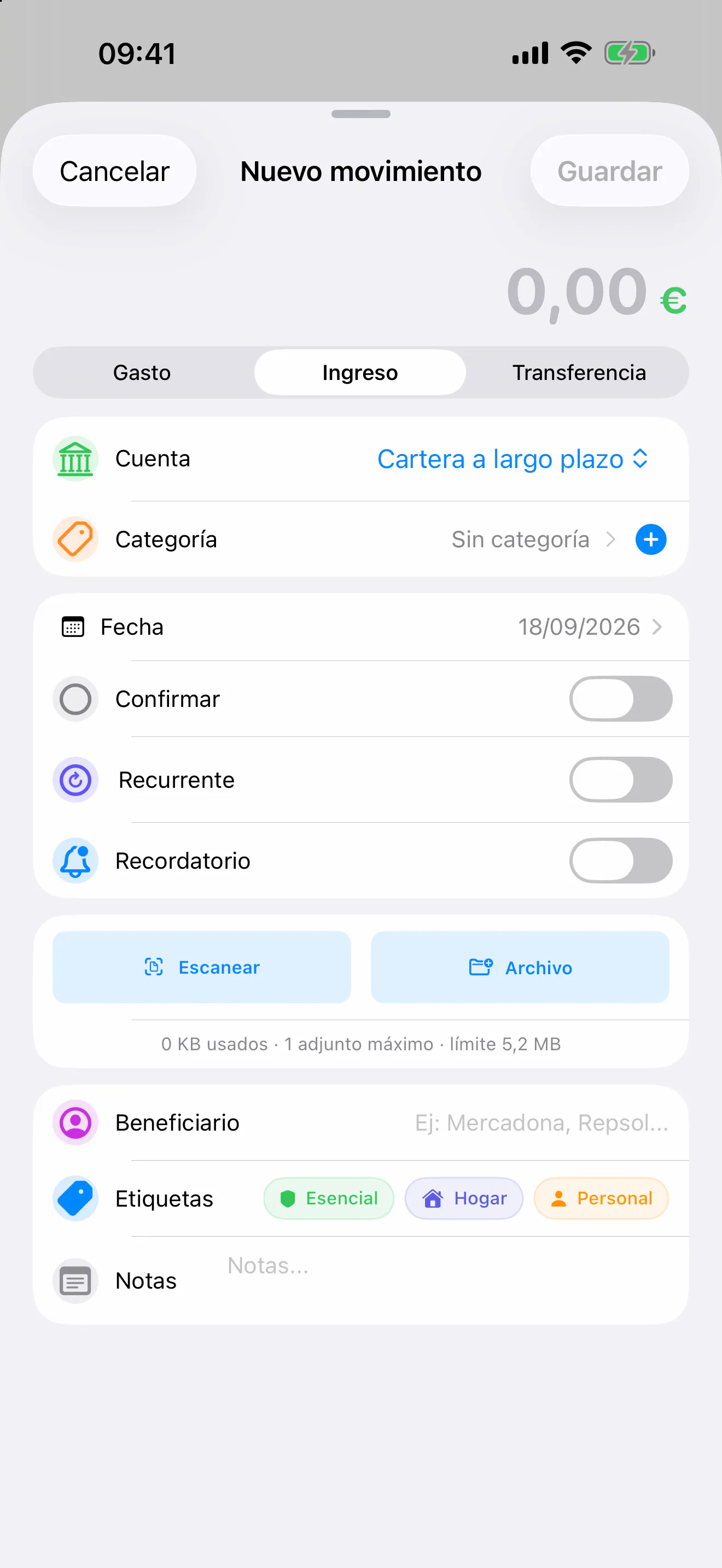 FinZenFlow: Añade un ingreso