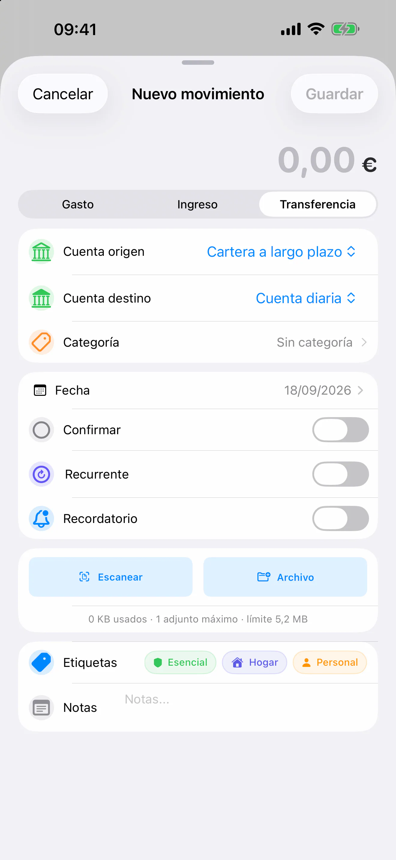 FinZenFlow: Nueva transferencia